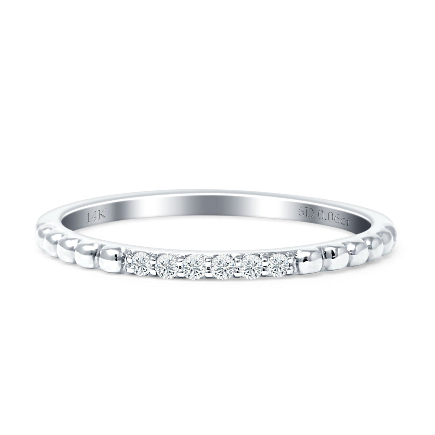 Half Eternity Beaded Diamond Wedding Ball Ring 14K White Gold 0.06ct Wholesale