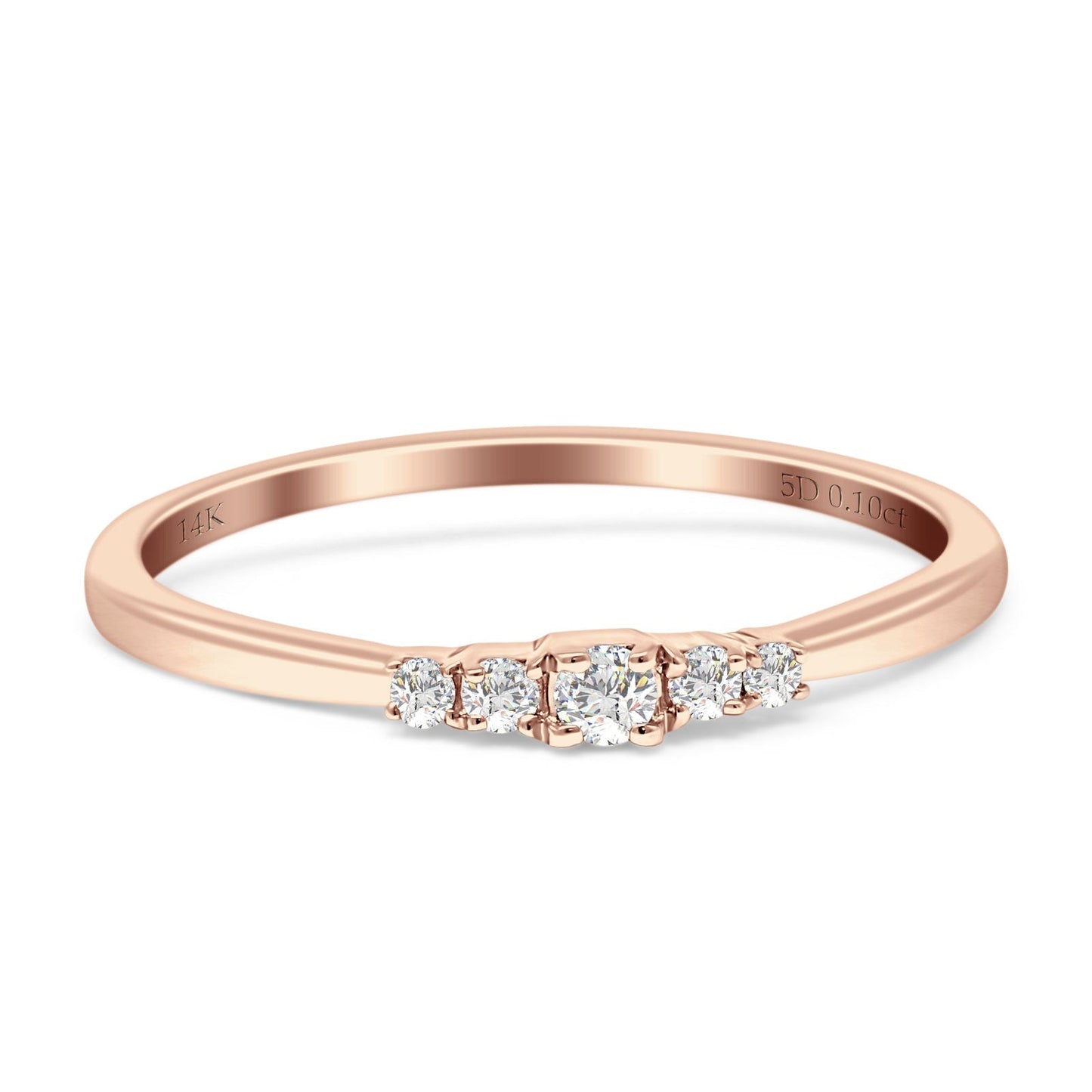 Minimalist Five Round Diamond Stackable Wedding Band 14K Rose Gold 0.10ct Wholesale