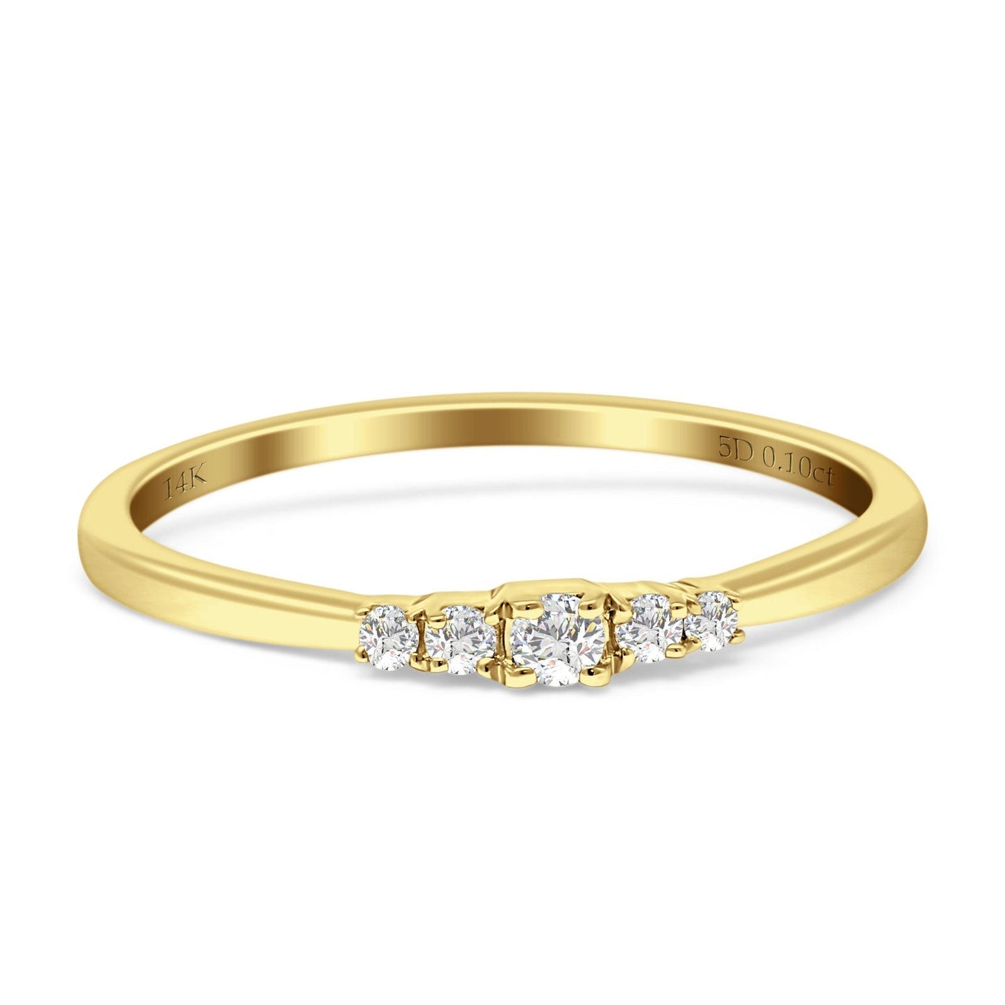 Minimalist Five Round Diamond Stackable Wedding Band 14K Yellow Gold 0.10ct Wholesale