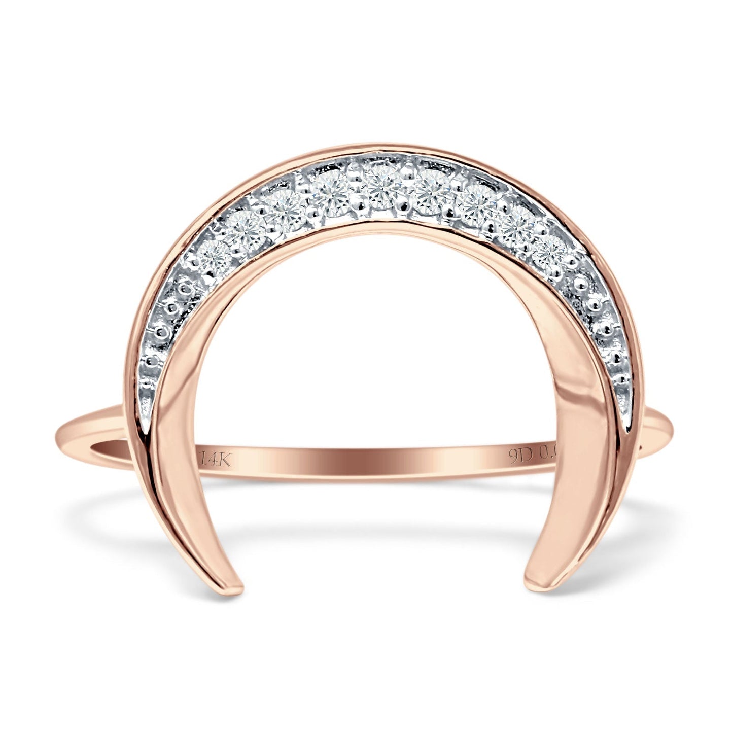 Diamond Crescent Moon Ring Round Statement 14K Rose Gold 0.07ct Wholesale