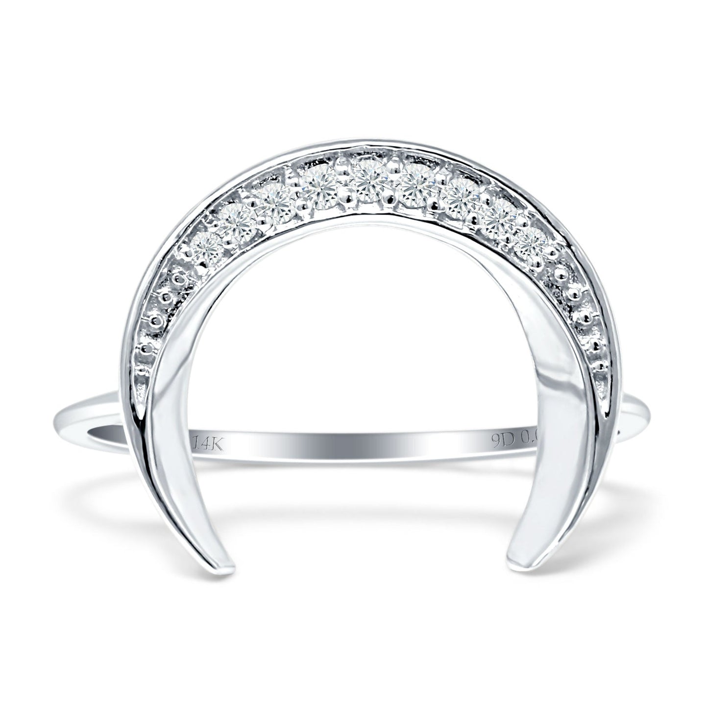 Diamond Crescent Moon Ring Round Statement 14K White Gold 0.07ct Wholesale