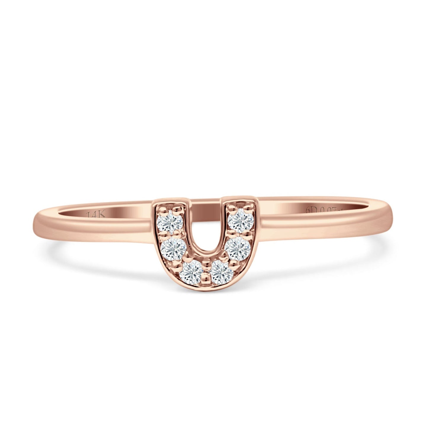 Diamond Horseshoe Ring U Shaped 14K Rose Gold 0.07ct Wholesale