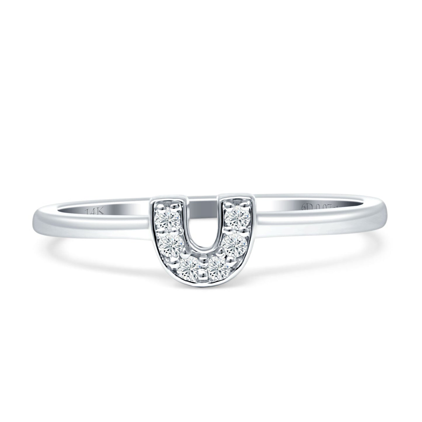 Diamond Horseshoe Ring U Shaped 14K White Gold 0.07ct Wholesale