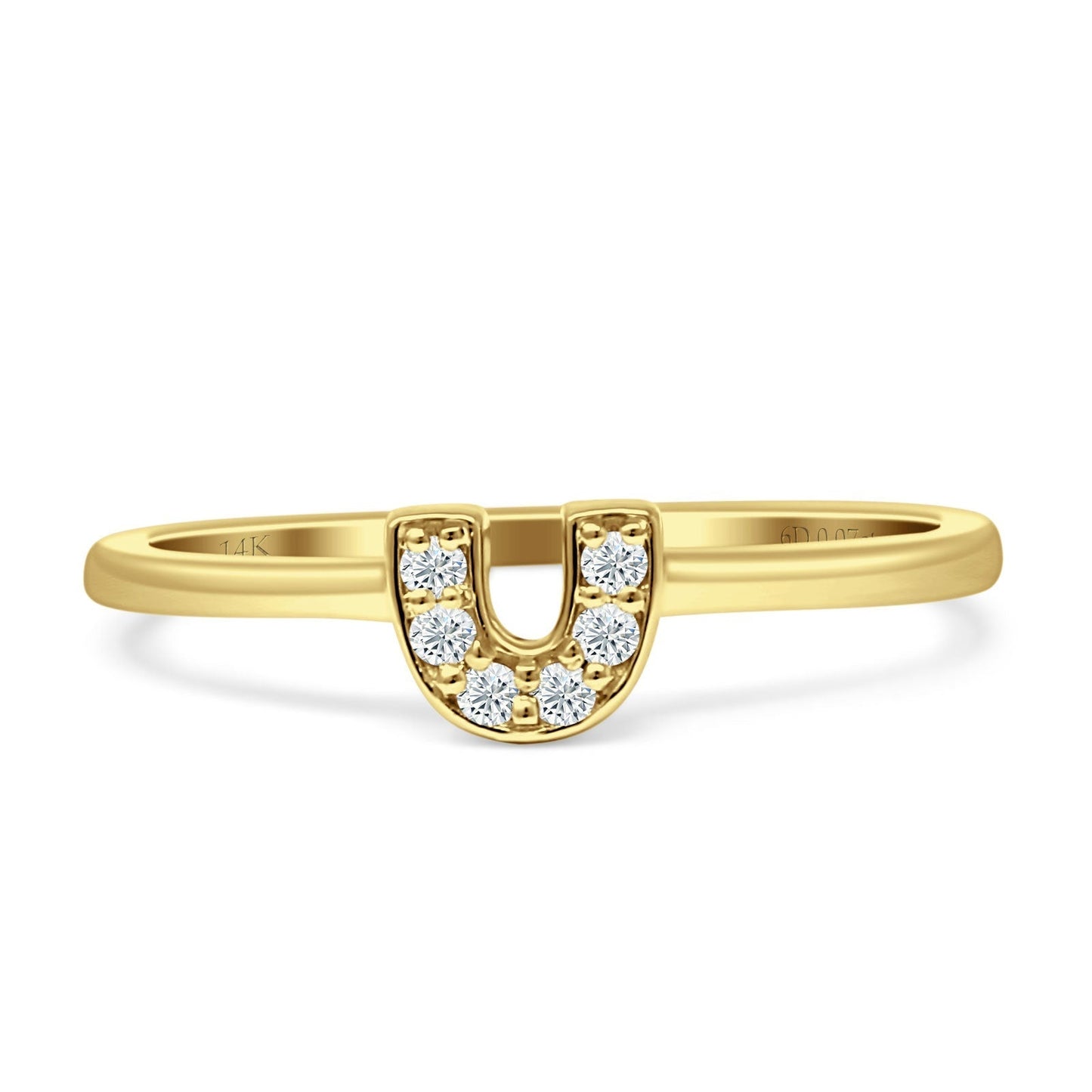 Diamond Horseshoe Ring U Shaped 14K Yellow Gold 0.07ct Wholesale