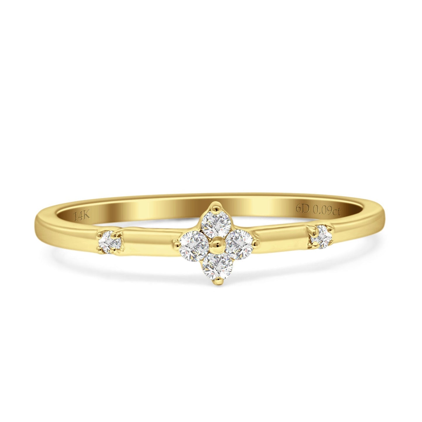 Diamond Round Four Leaf Clover Stackable Ring 14K Yellow Gold 0.09ct Wholesale