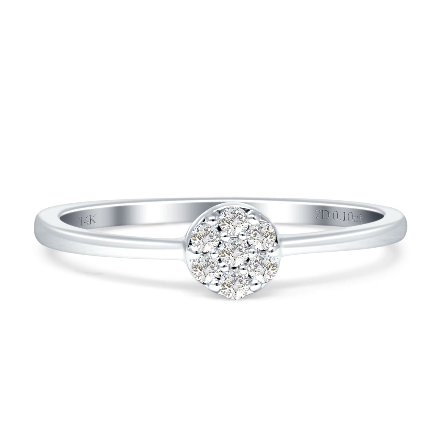 Minimalist Round Cluster Diamond Wedding Ring 14K White Gold 0.10ct Wholesale