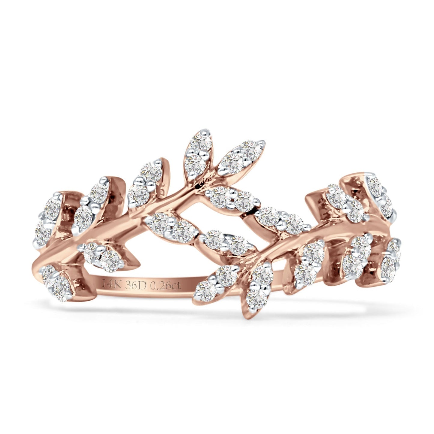 Diamond Leaf Ring Statement Band 14K Rose Gold 0.26ct Wholesale