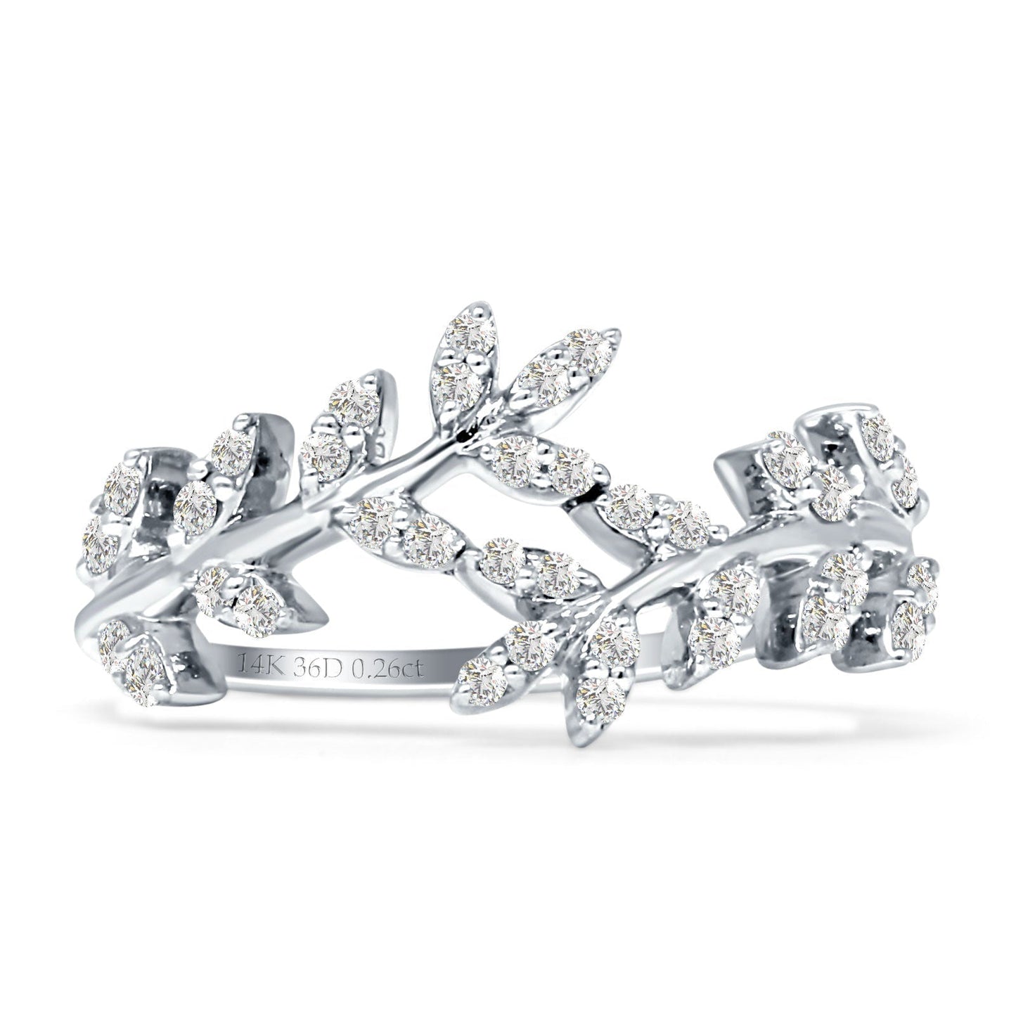 Diamond Leaf Ring Statement Band 14K White Gold 0.26ct Wholesale