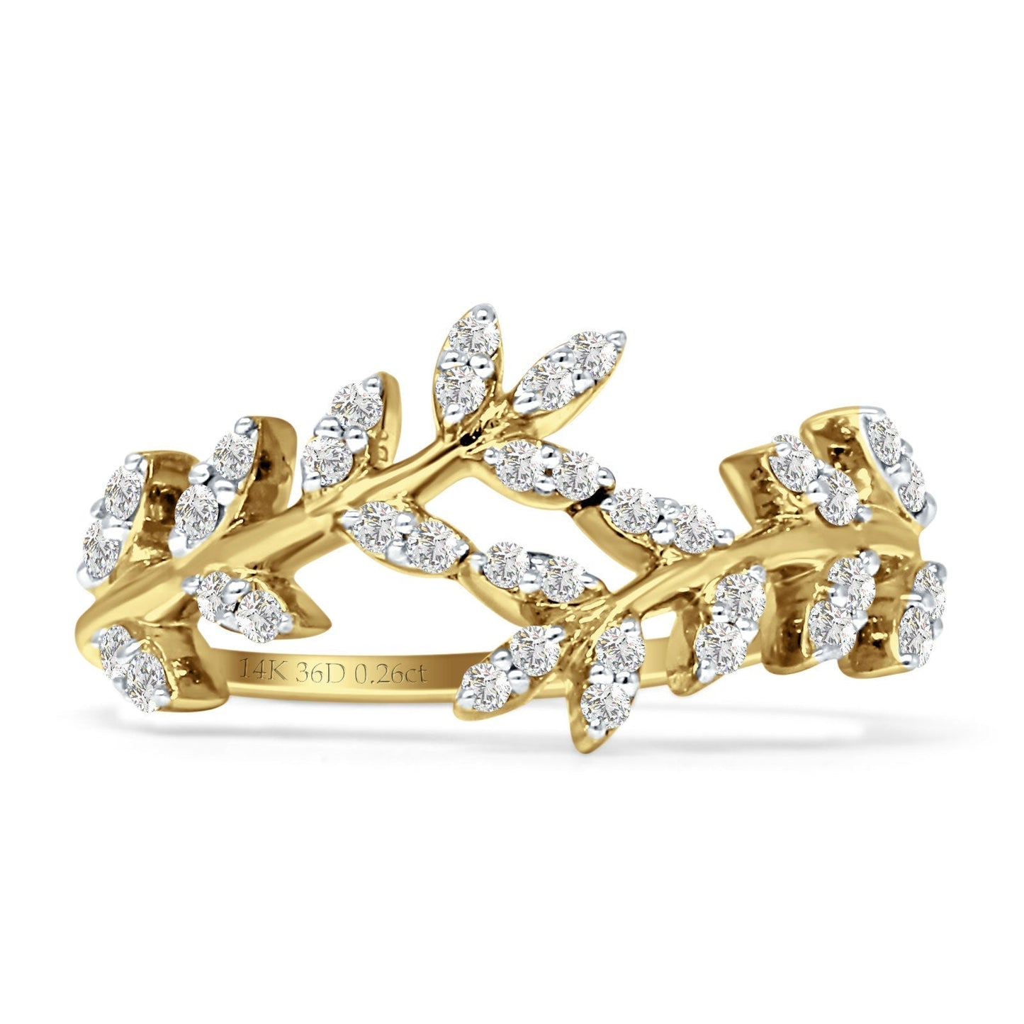 Diamond Leaf Ring Statement Band 14K Yellow Gold 0.26ct Wholesale