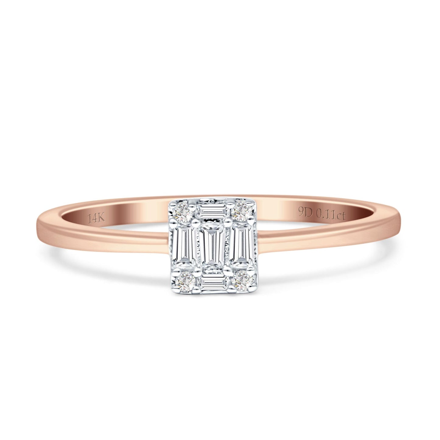 Unique Round And Baguette Diamond Ring 14K Rose Gold 0.11ct Wholesale