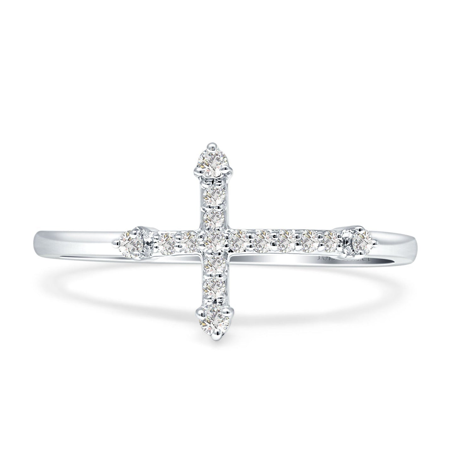 Diamond Cross Ring Sideways Statement 14K White Gold 0.11ct Wholesale