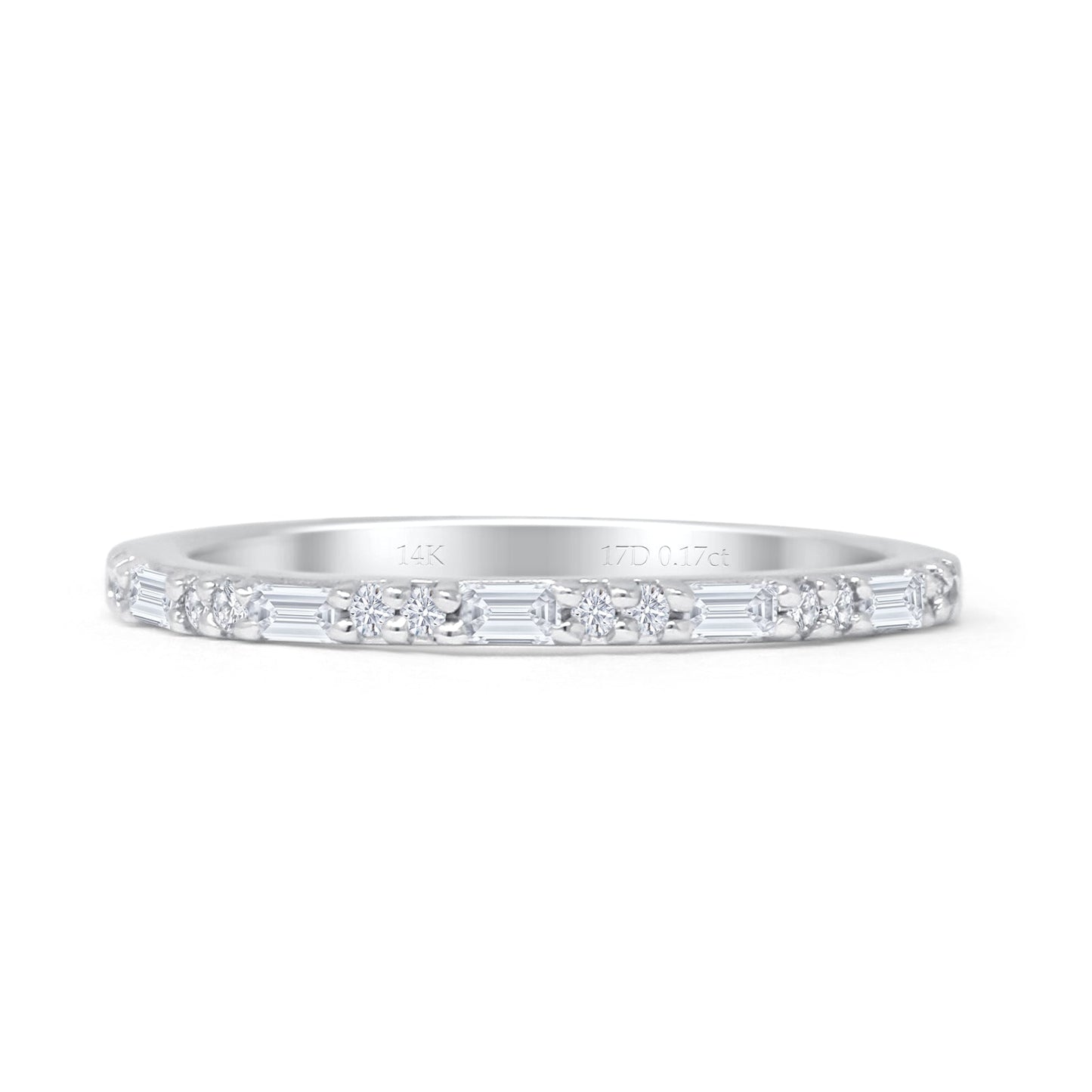 Dainty Round & Baguette 0.17ct Diamond Eternity Ring 14K White Gold Wholesale