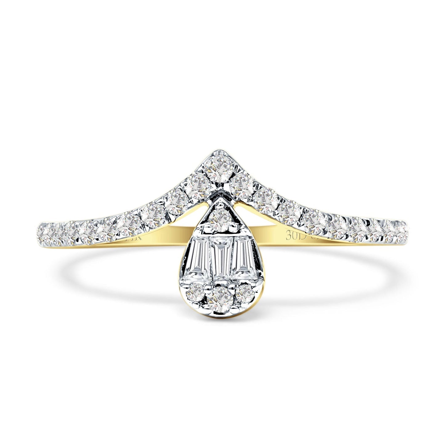 Teardrop Pear Shape Diamond Chevron Ring 14K Yellow Gold 0.34ct Wholesale