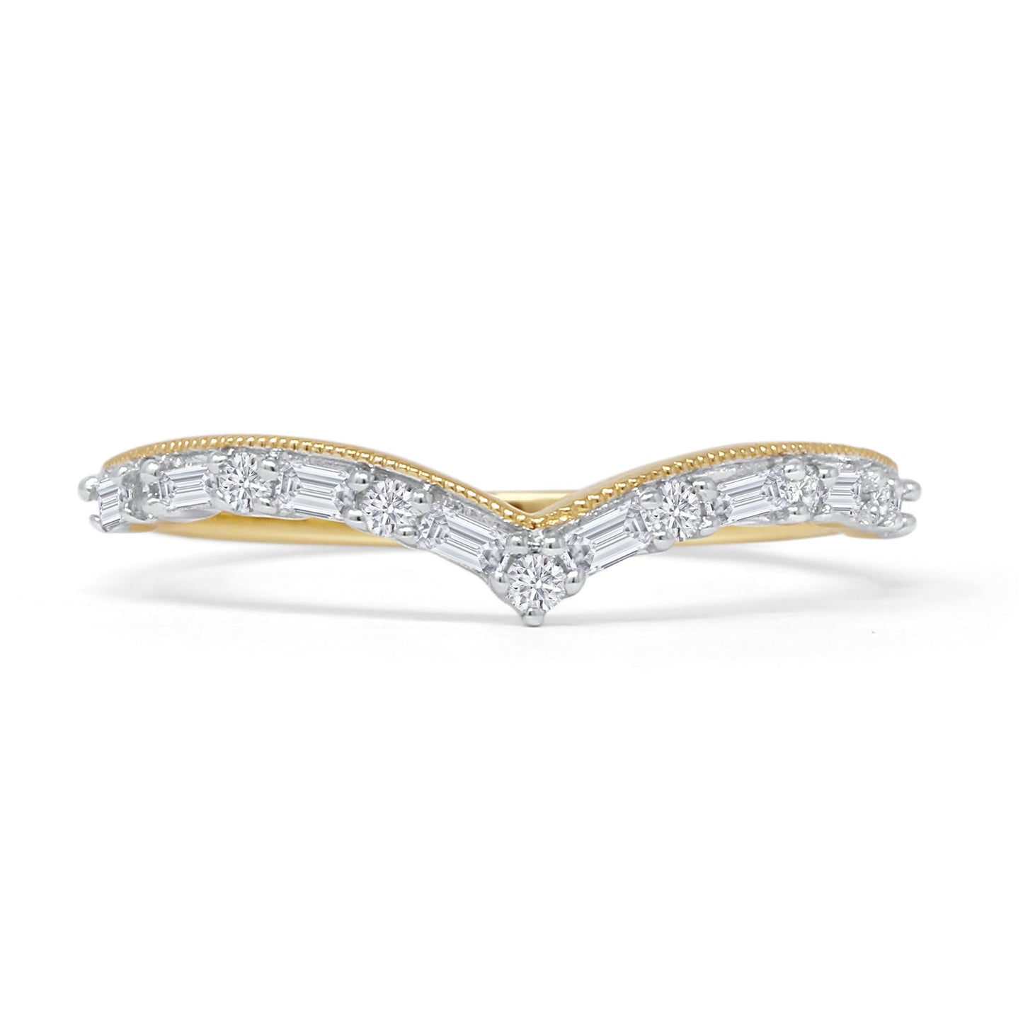 Curved Contour Chevron Ring Natural Baguette Diamond 14K Yellow Gold  Wholesale