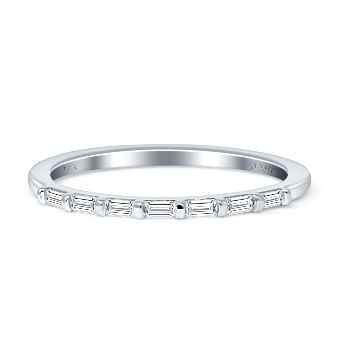 Diamond Stackable Ring Half Eternity Baguette 14K White Gold 0.18ct Wholesale