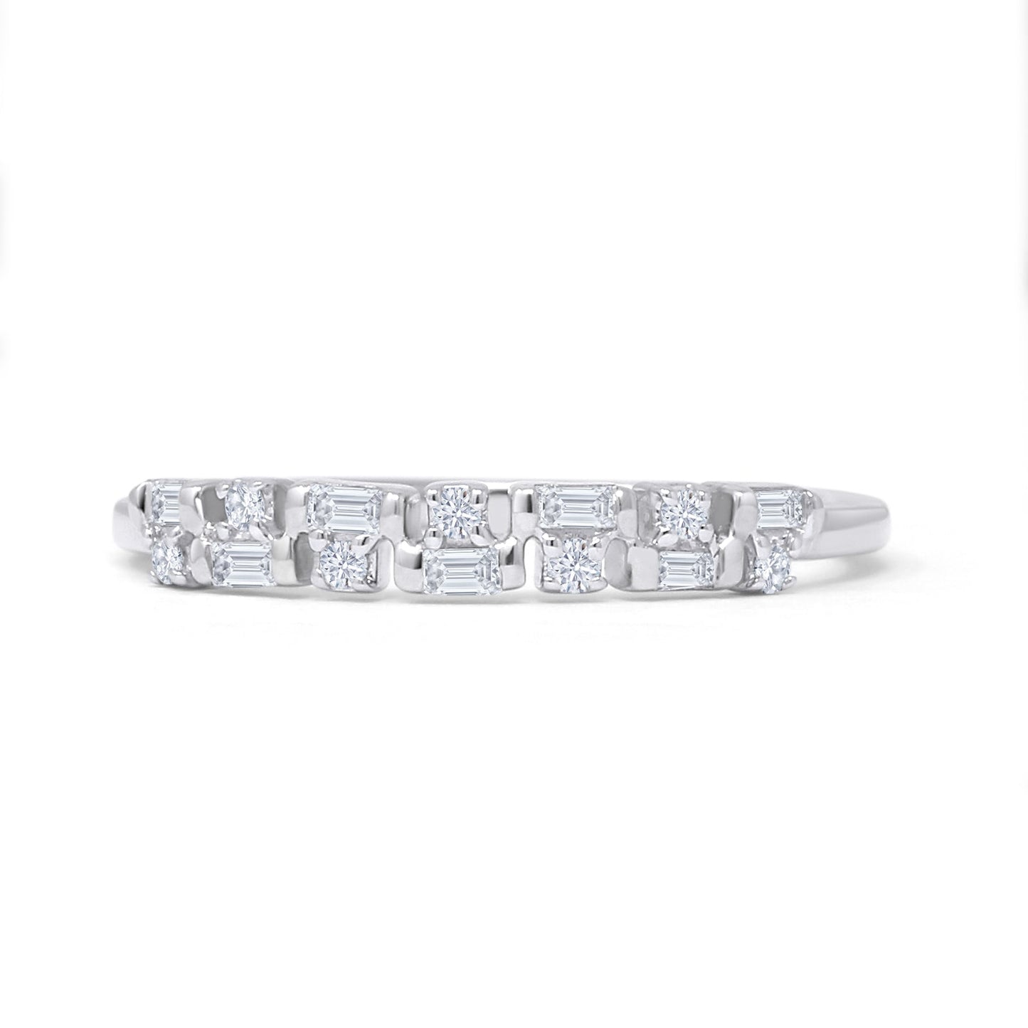 Half Eternity Two Row 2.8mm Band Baguette Natural Diamond 14K White Gold Wholesale