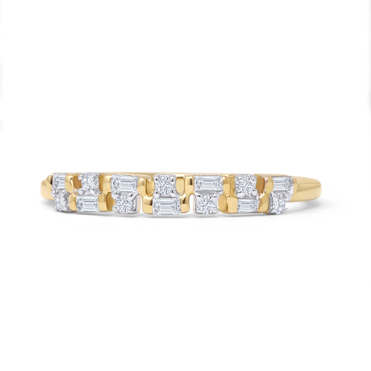 Half Eternity Two Row 2.8mm Band Baguette Natural Diamond 14K Yellow Gold Wholesale