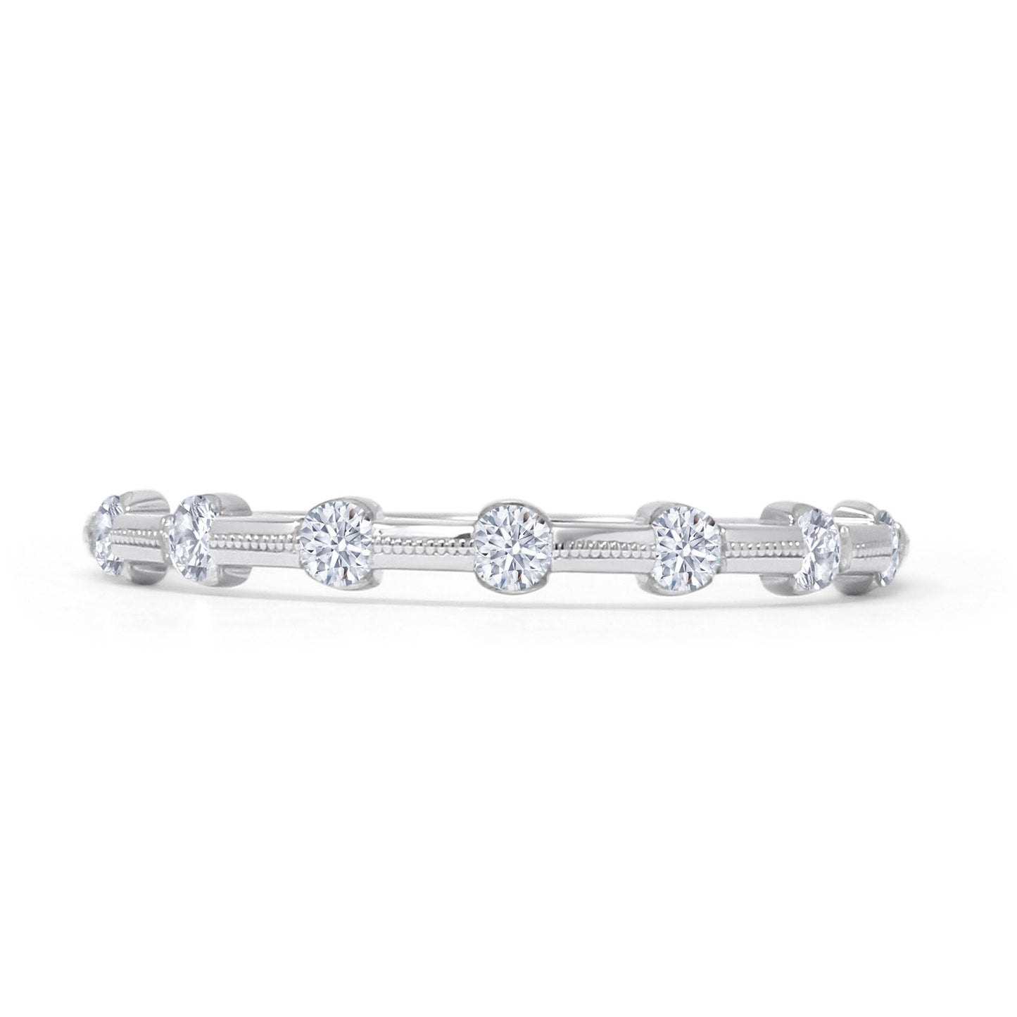 Half Eternity Dash Beaded Band Round Natural Diamond 14K White Gold Wholesale