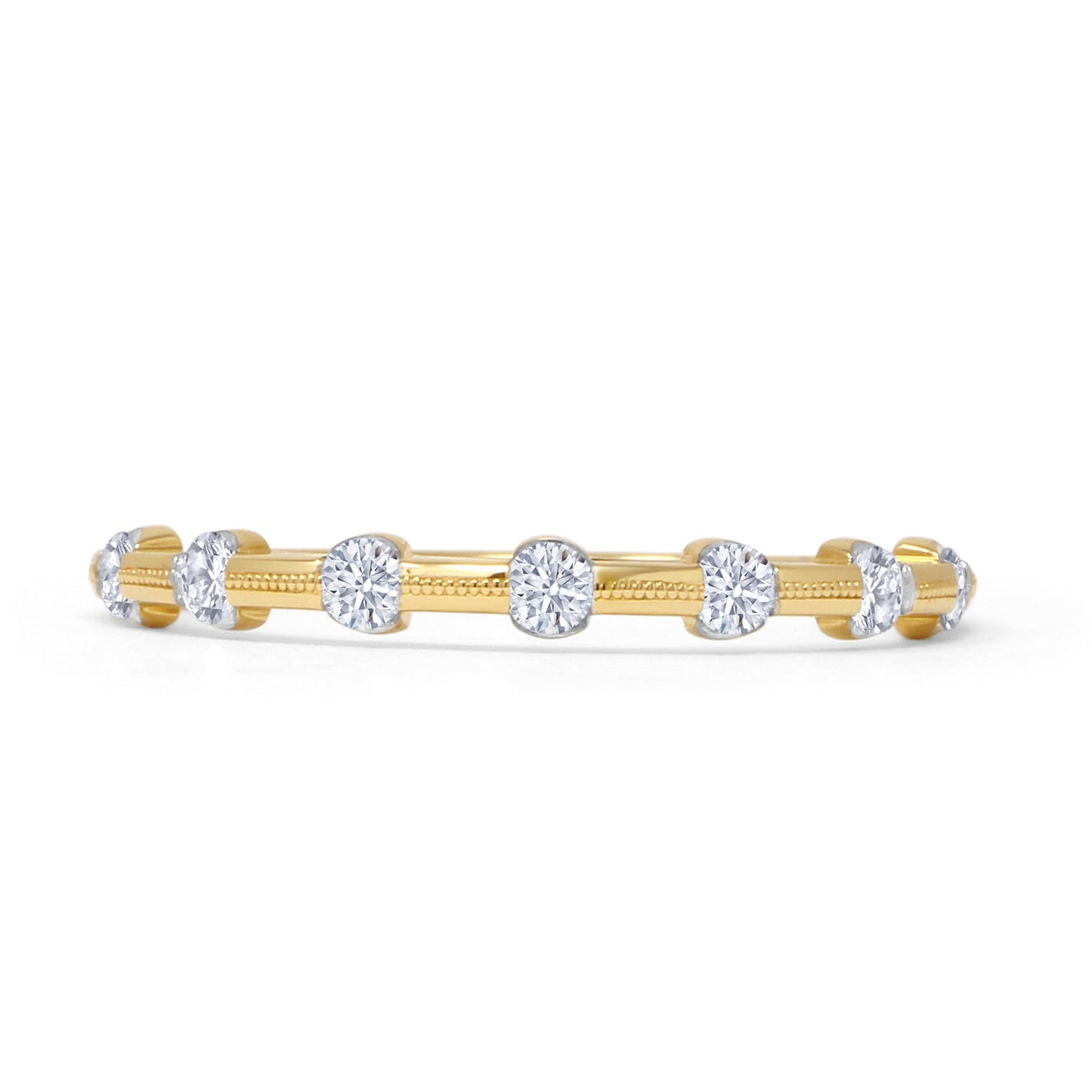 Half Eternity Dash Beaded Band Round Natural Diamond 14K Yellow Gold Wholesale