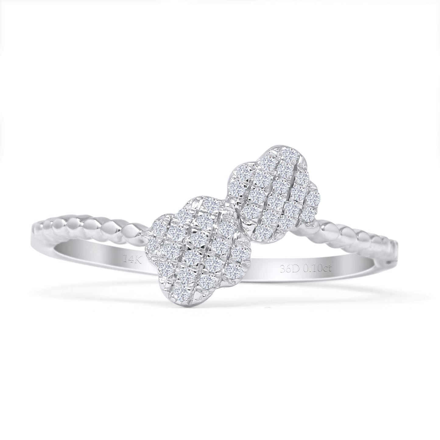 Clover Ring Natural Diamond Beaded  14K White Gold Wholesale