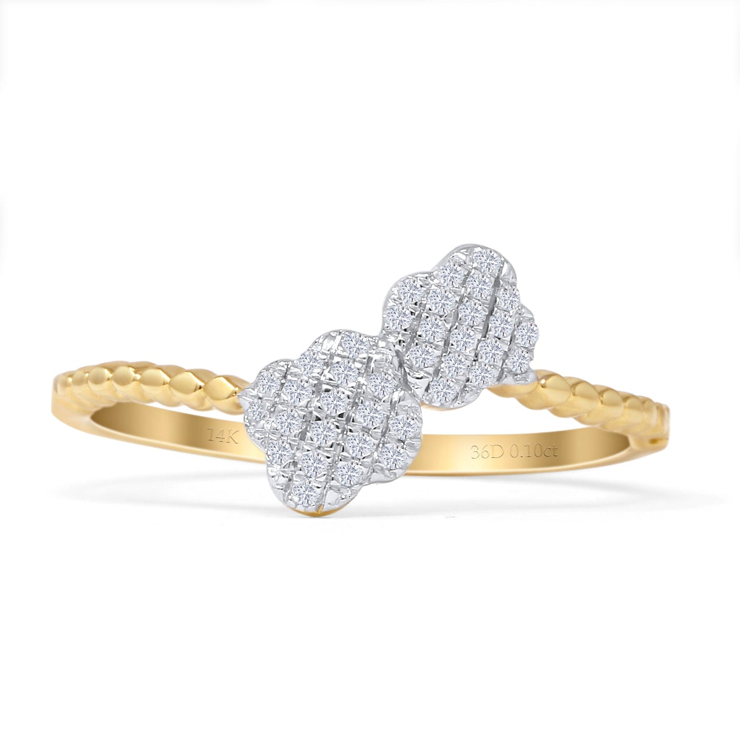 Clover Ring Natural Diamond Beaded 14K Yellow Gold Wholesale