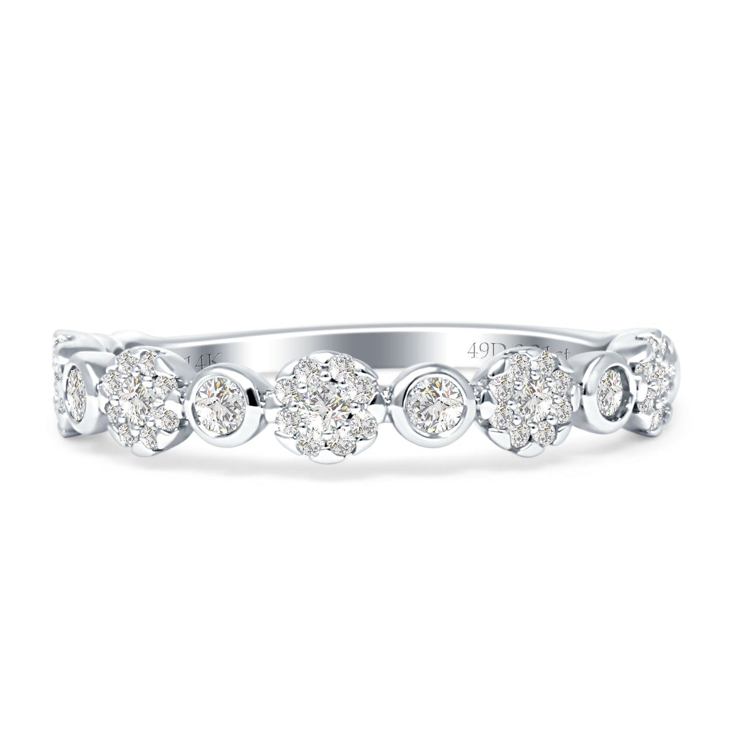 Diamond Flower Ring Half Eternity Stackable 14K White Gold 0.31ct Wholesale