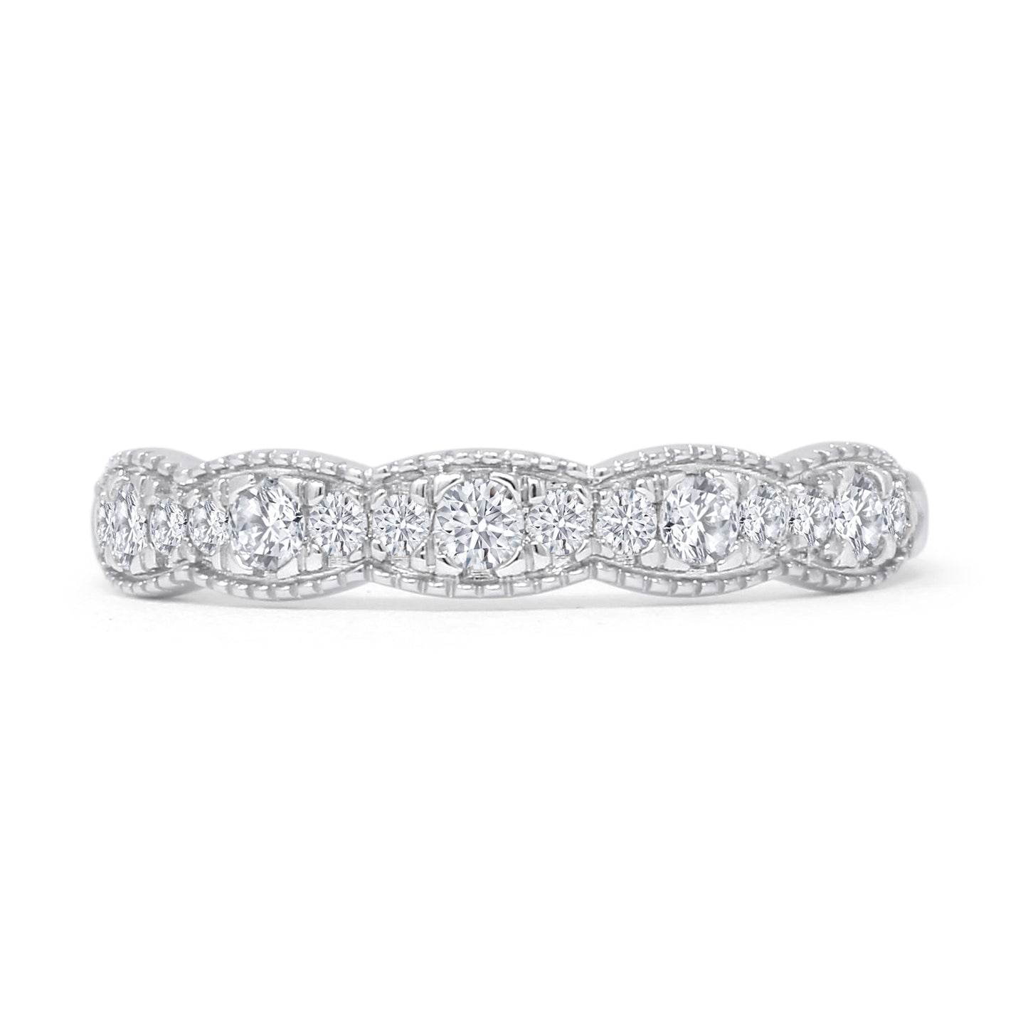 Scallop Edge Half Eternity 0.32ct Diamond Milgrain Wedding Band 14K White Gold Wholesale