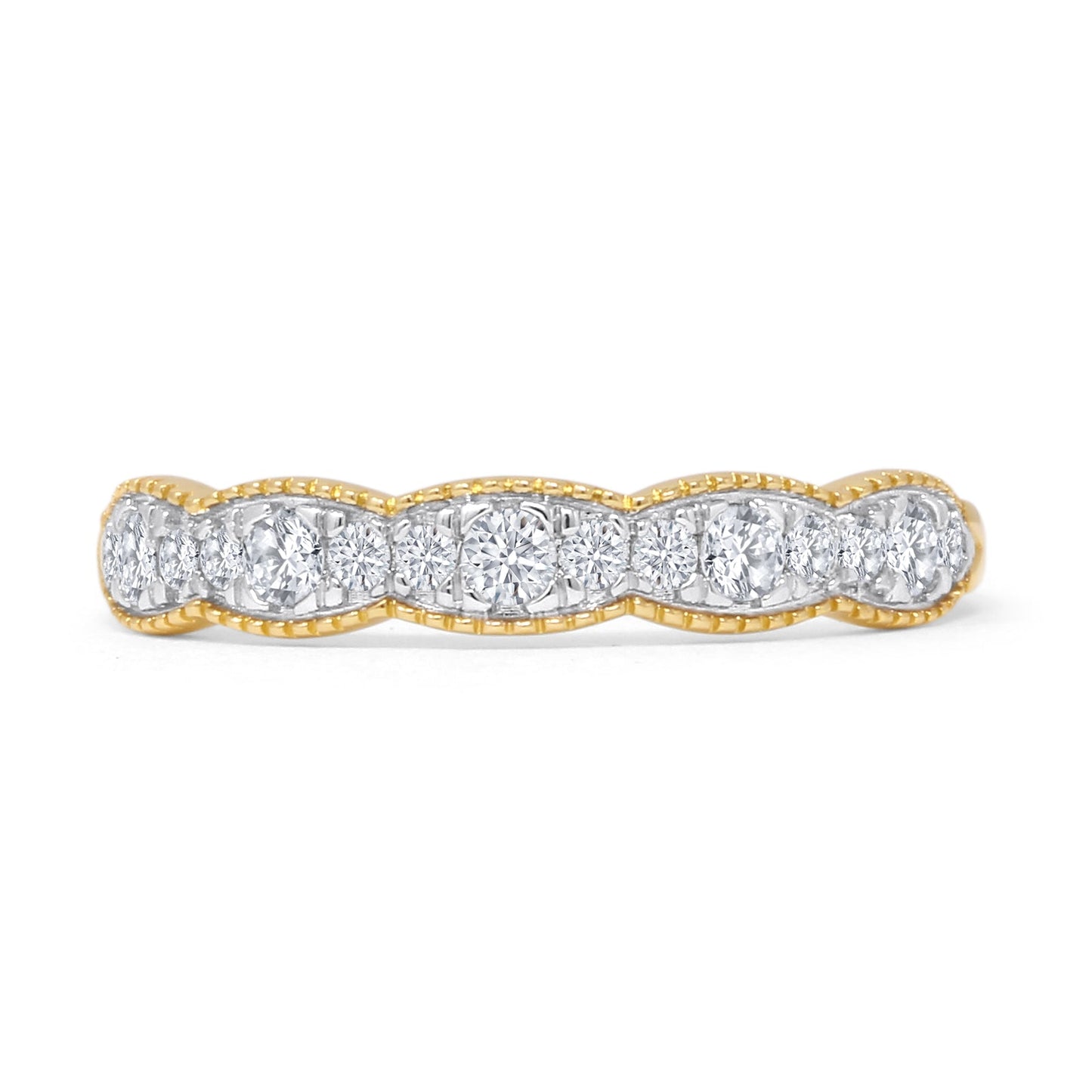 Scallop Edge Half Eternity 0.32ct Diamond Milgrain Wedding Band 14K Yellow Gold Wholesale