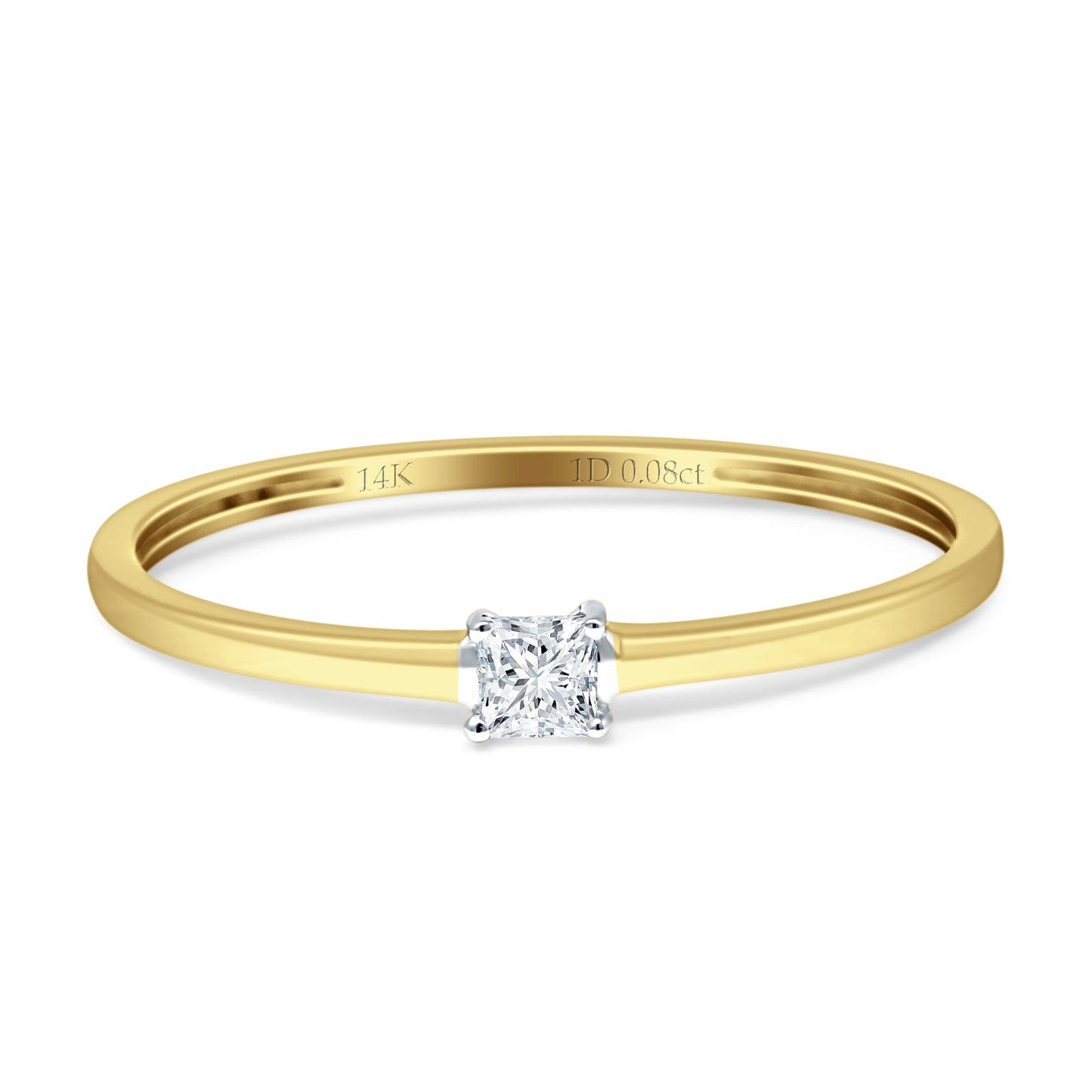 Diamond Solitaire Ring Princess Statement 14K Yellow Gold 0.08ct Wholesale