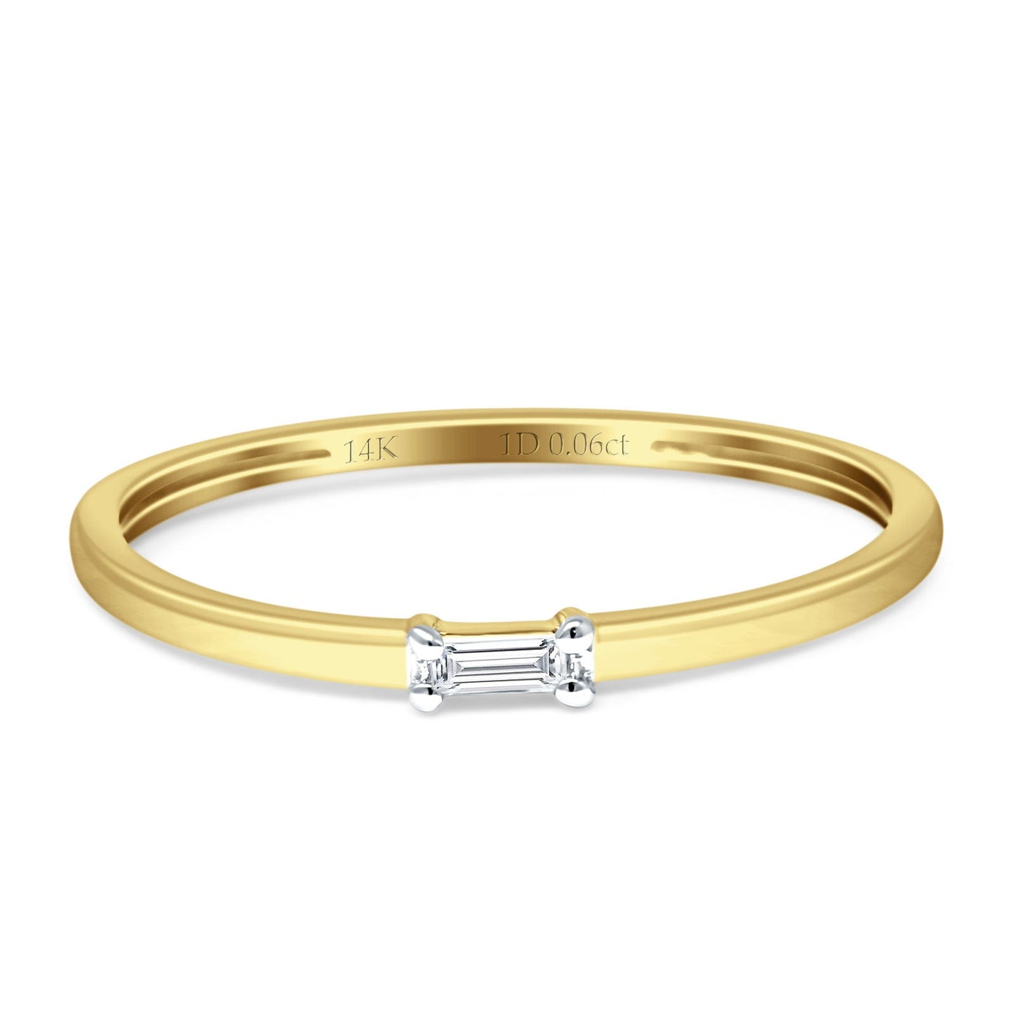 Diamond Solitaire Ring Baguette Statement 14K Yellow Gold 0.06ct Wholesale