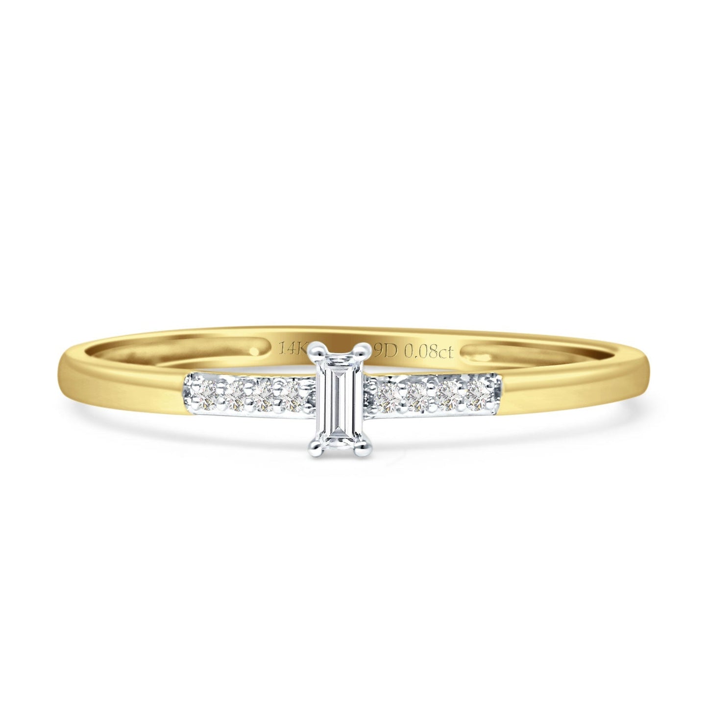 Diamond Baguette Ring Petite Statement 14K Yellow Gold 0.08ct Wholesale