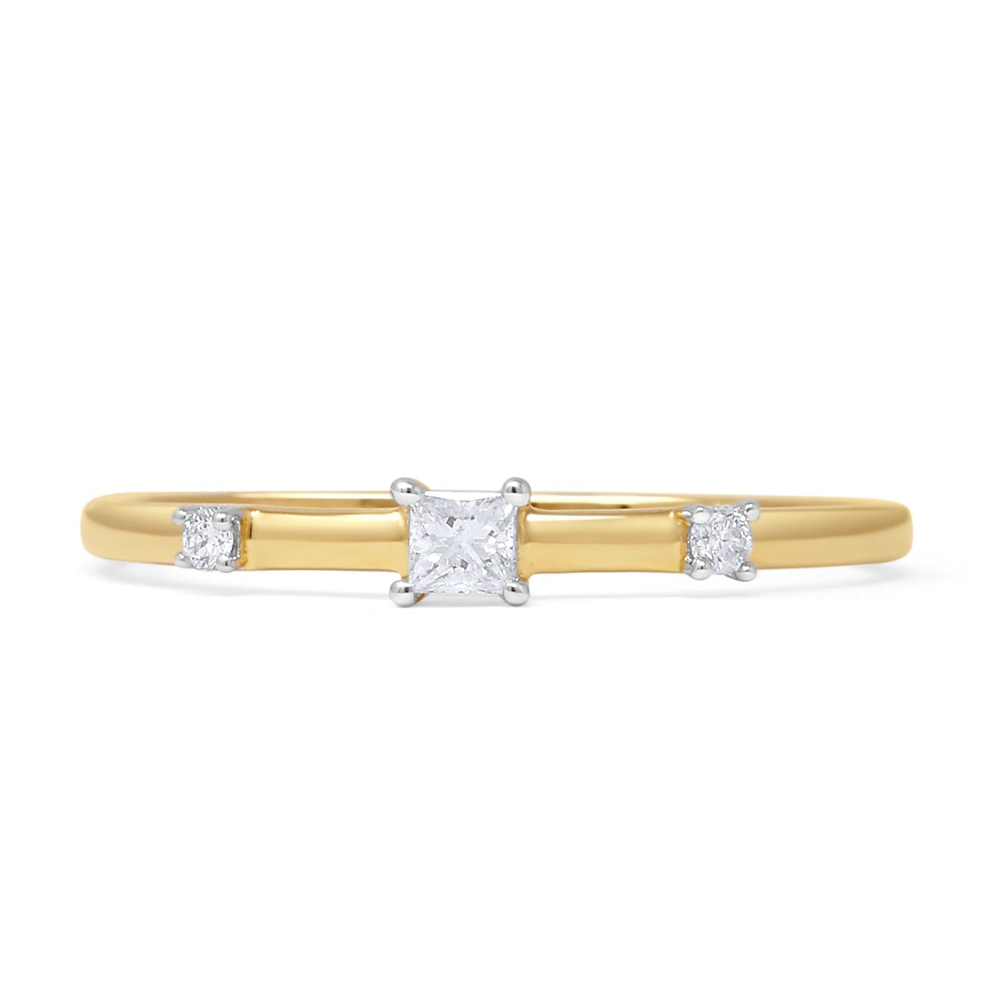 Three Stone Diamond Ring 0.11ct Natural Princess 14K Yellow Gold Wholesale