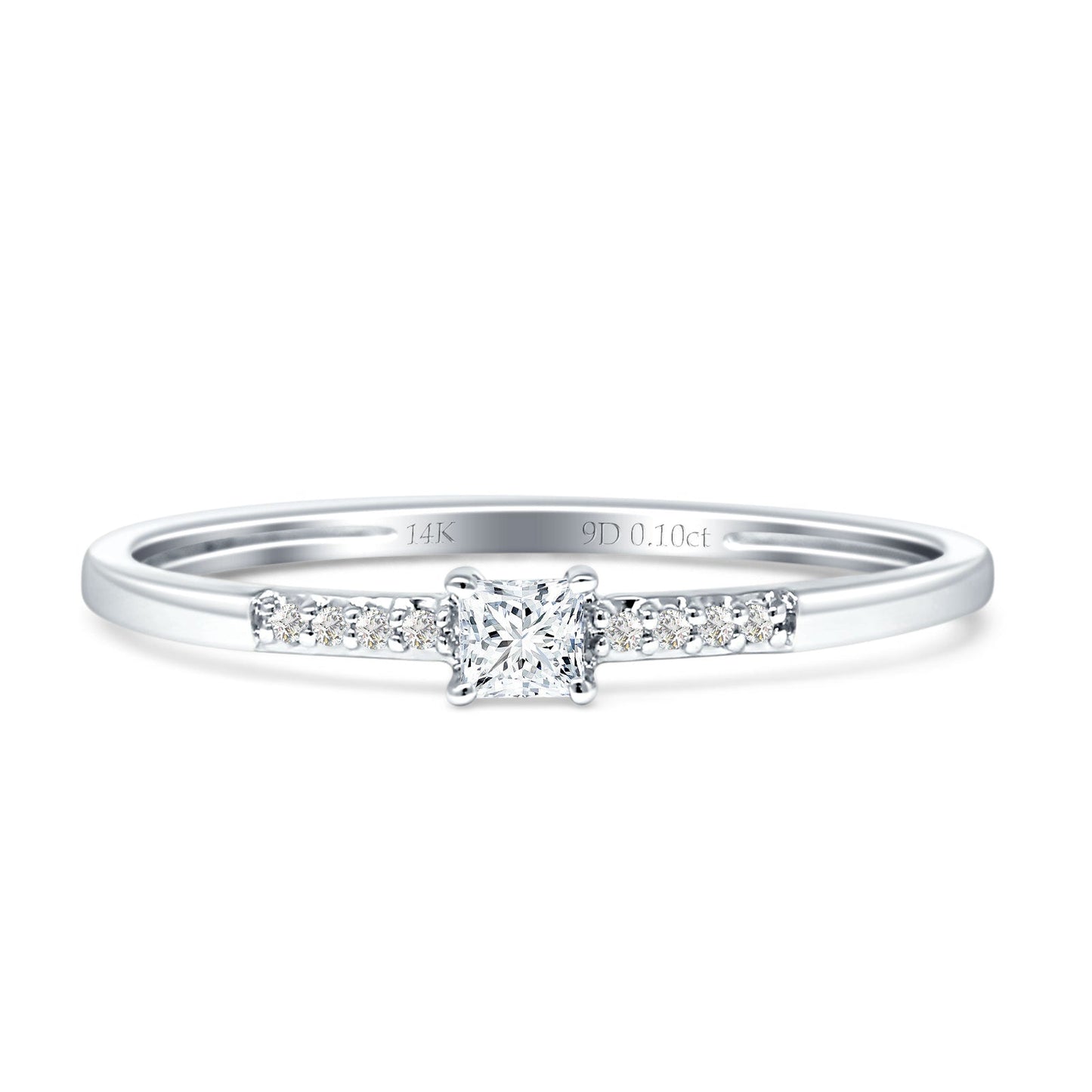 Princess Cut Diamond Ring Solitaire Accent 14K White Gold 0.10ct Wholesale