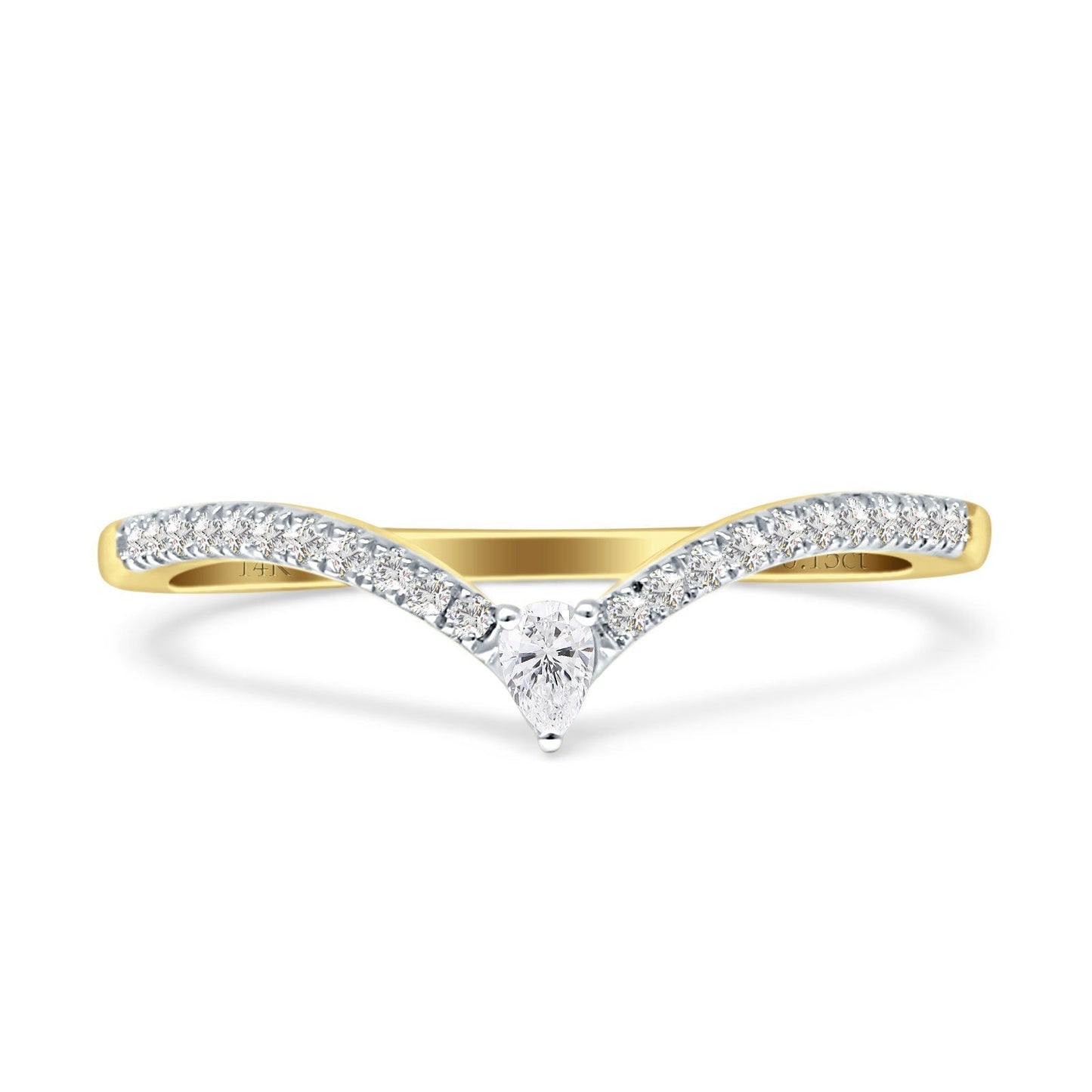 Diamond Chevron Ring Petite Pear 14K Yellow Gold 0.15ct Wholesale