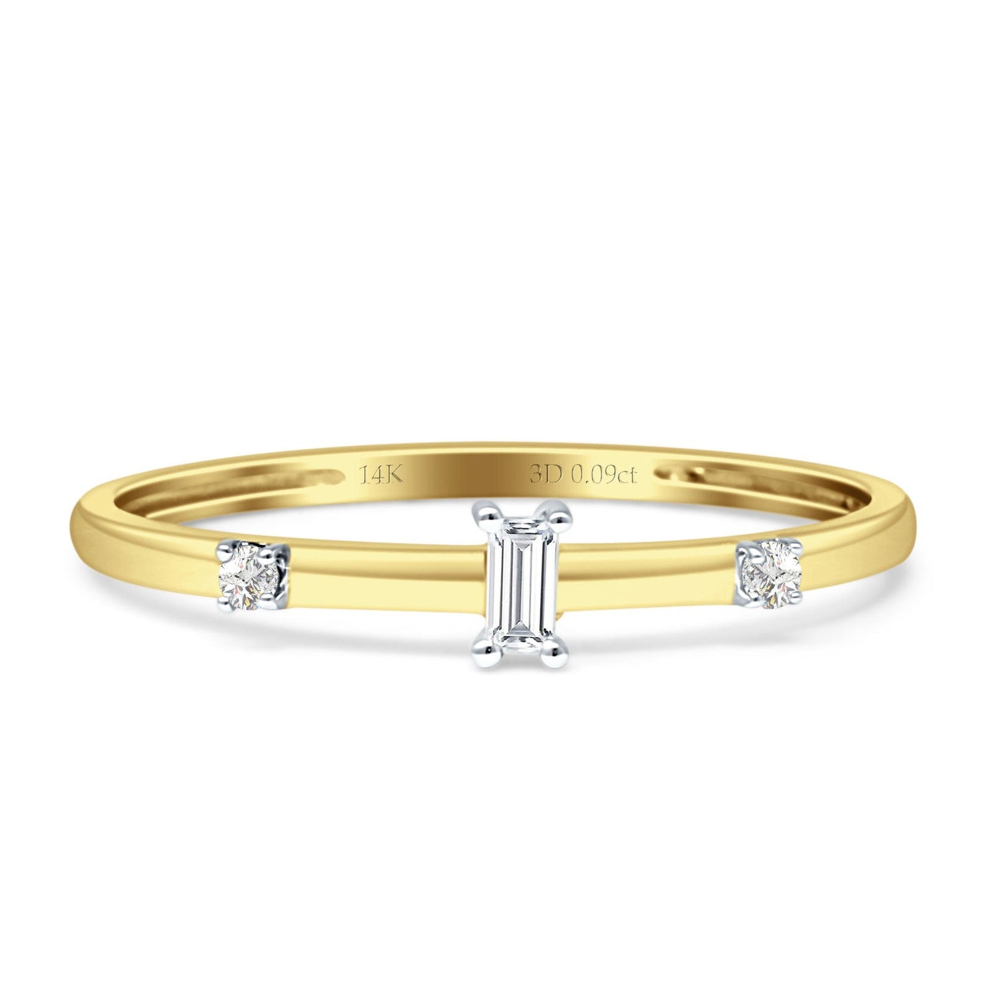 Diamond Three Stone Ring Minimalist Baguette 14K Yellow Gold 0.09ct Wholesale