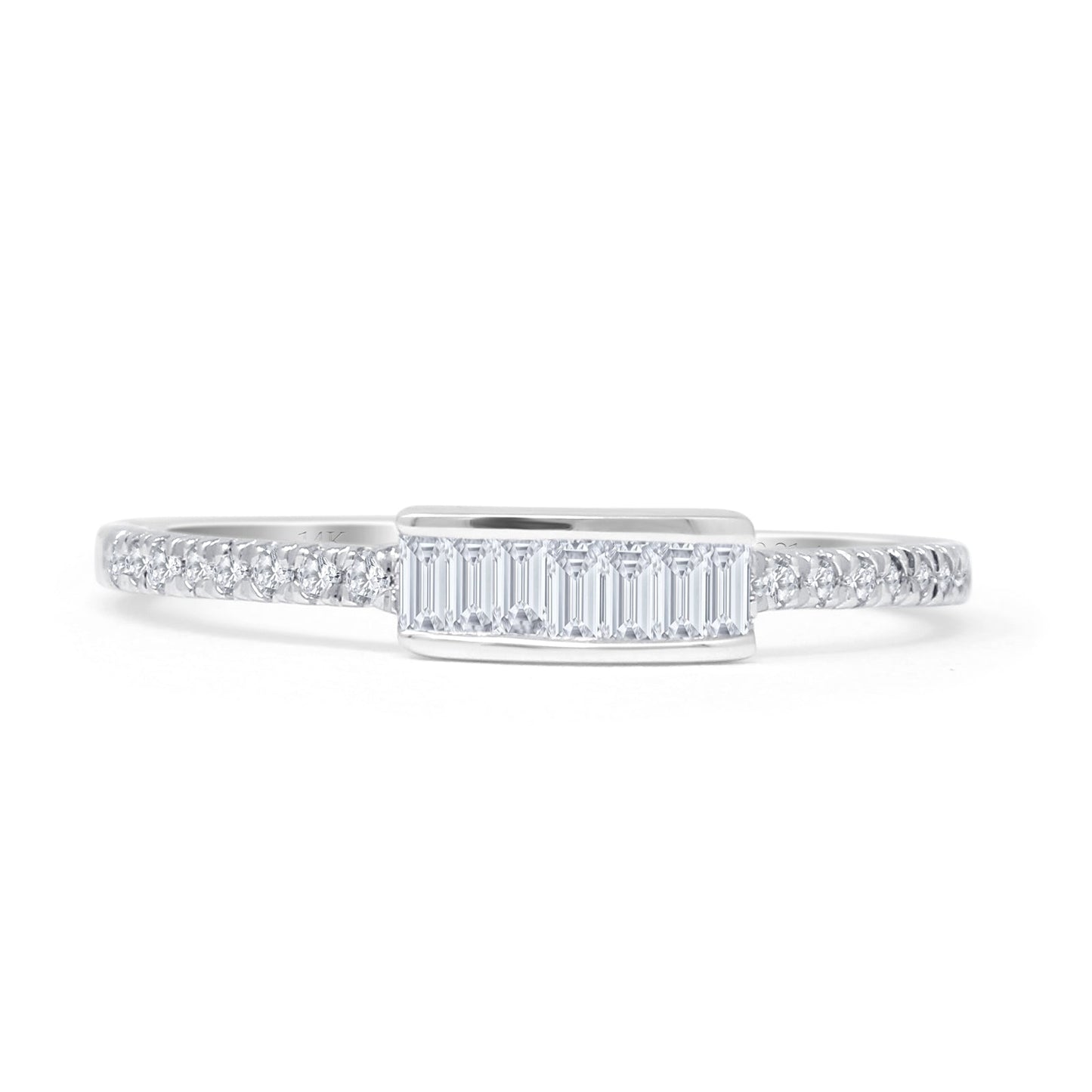 Baguette Stackable 4mm Round Natural Diamond Wedding Band 14K White Gold Wholesale