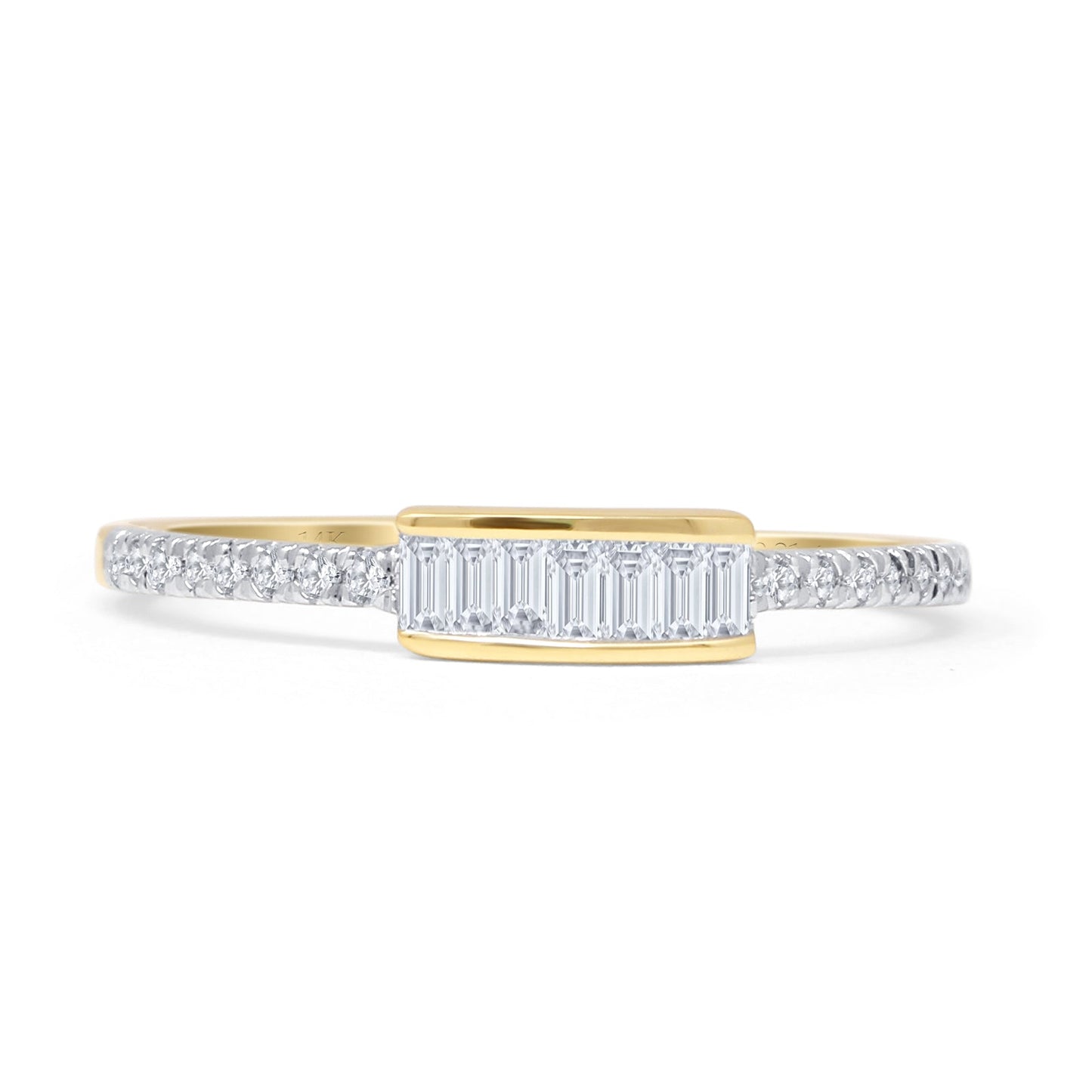 Baguette Stackable 4mm Round Natural Diamond Wedding Band 14K Yellow Gold Wholesale