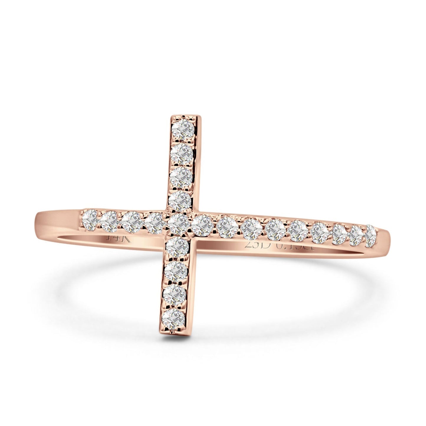 Half Eternity 12mm Cross Ring Round Natural Diamond 14K Rose Gold Wholesale