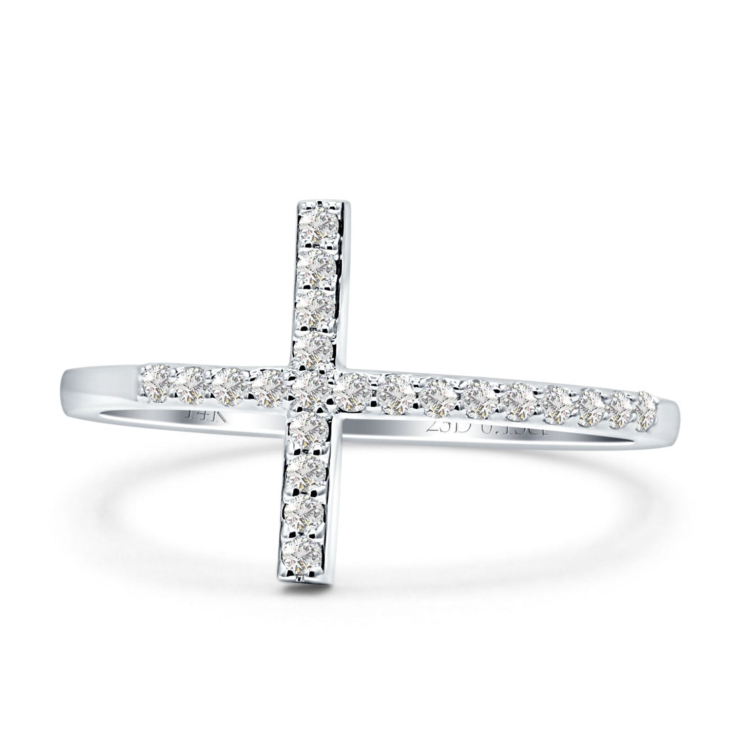 Half Eternity 12mm Cross Ring Round Natural Diamond 14K White Gold Wholesale