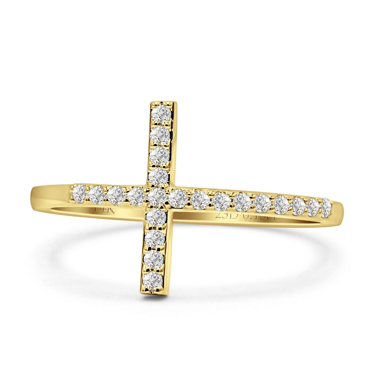 Half Eternity 12mm Cross Ring Round Natural Diamond 14K Yellow Gold Wholesale