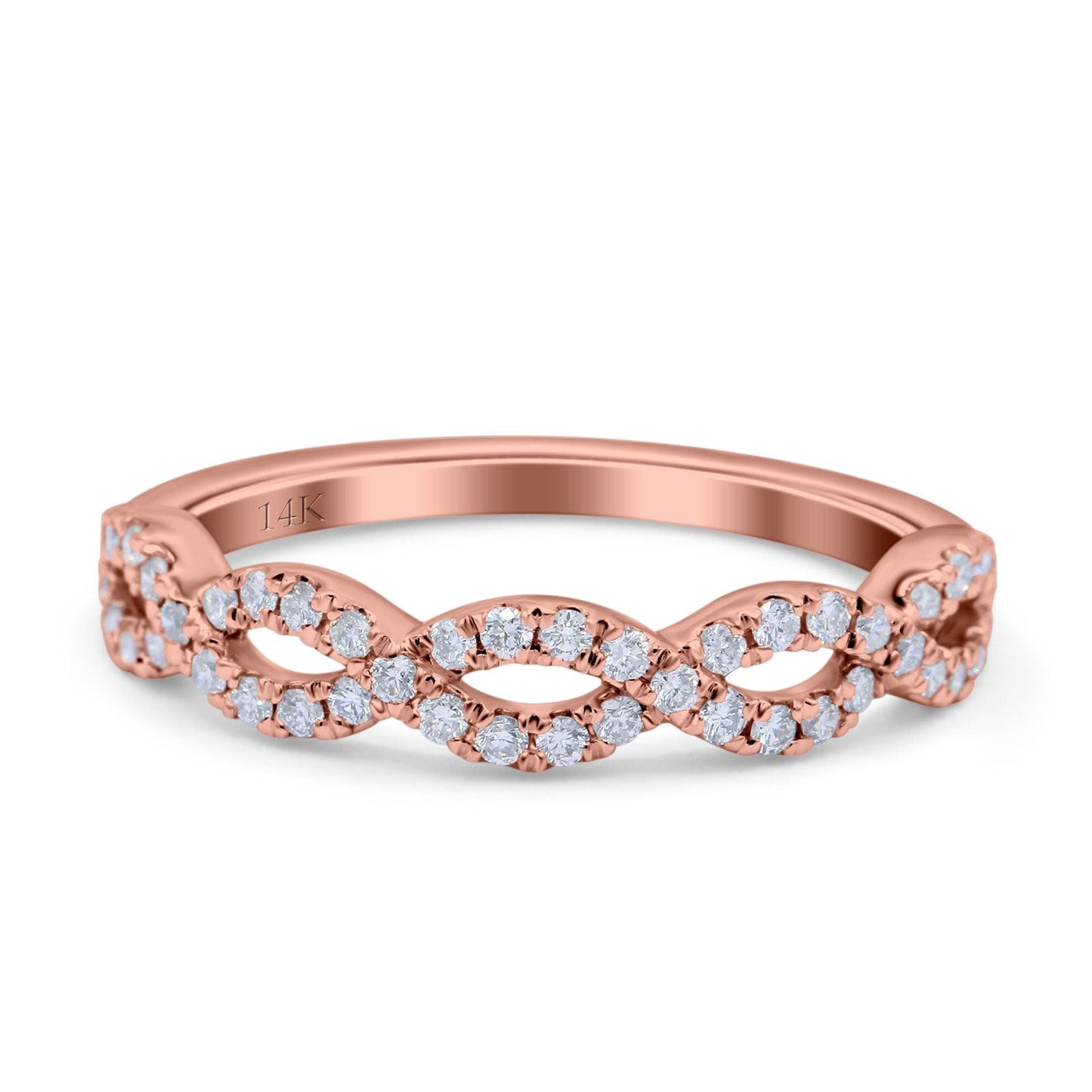 14K Rose Gold 0.35ct Round 4mm G SI Half Eternity Diamond Bands Engagement Wedding Ring Size 6.5