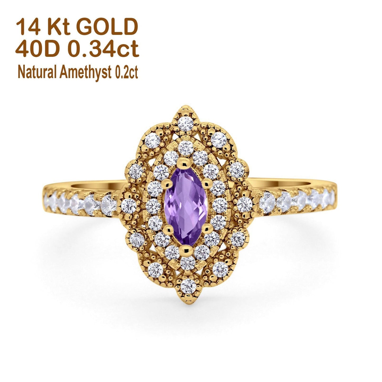 14K 0.54ct Yellow Gold Natural Amethyst G SI Diamond Engagement Ring Size 6.5