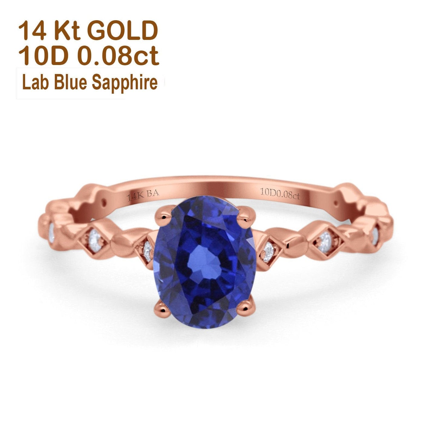 14K Rose Gold 1.29ct Oval Nano Blue Sapphire G SI Diamond Engagement Ring Size 6.5