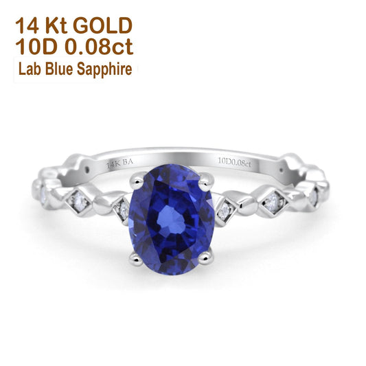 14K White Gold 1.29ct Oval Nano Blue Sapphire G SI Diamond Engagement Ring Size 6.5