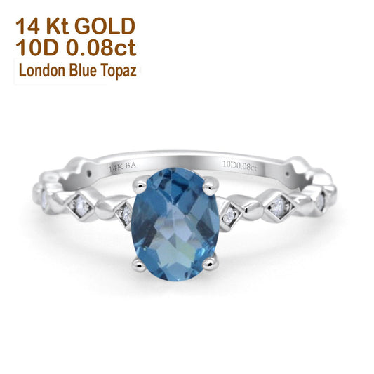 14K White Gold 1.29ct Oval London Blue Topaz G SI Diamond Engagement Ring Size 6.5