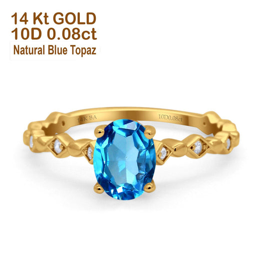 14K Yellow Gold 1.29ct Oval Natural Swiss Blue Topaz G SI Diamond Engagement Ring Size 6.5