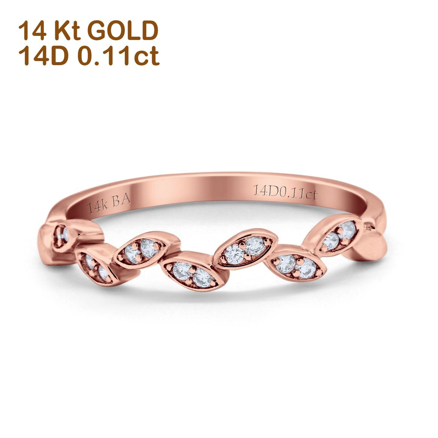 14K Rose Gold Diamond Half Eternity Band Engagement Ring 0.11ct Size 6.5