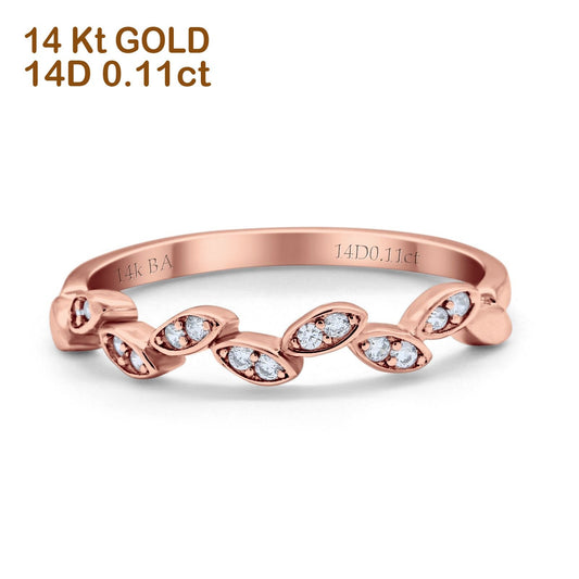 14K Rose Gold Diamond Half Eternity Band Engagement Ring 0.11ct Size 6.5