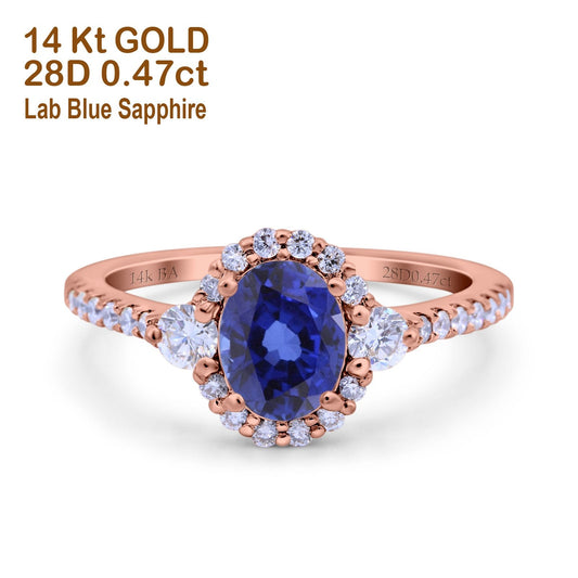 14K Rose Gold 1.68ct Oval Nano Blue Sapphire G SI Diamond Engagement Ring Size 6.5