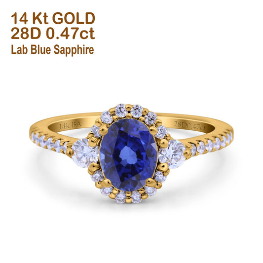 14K Yellow Gold 1.68ct Oval Nano Blue Sapphire G SI Diamond Engagement Ring Size 6.5